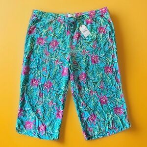 NWT Stella Parker Palazzo Drawstring Cropped Lounge Pants Floral Blue/Pink Sz 2X